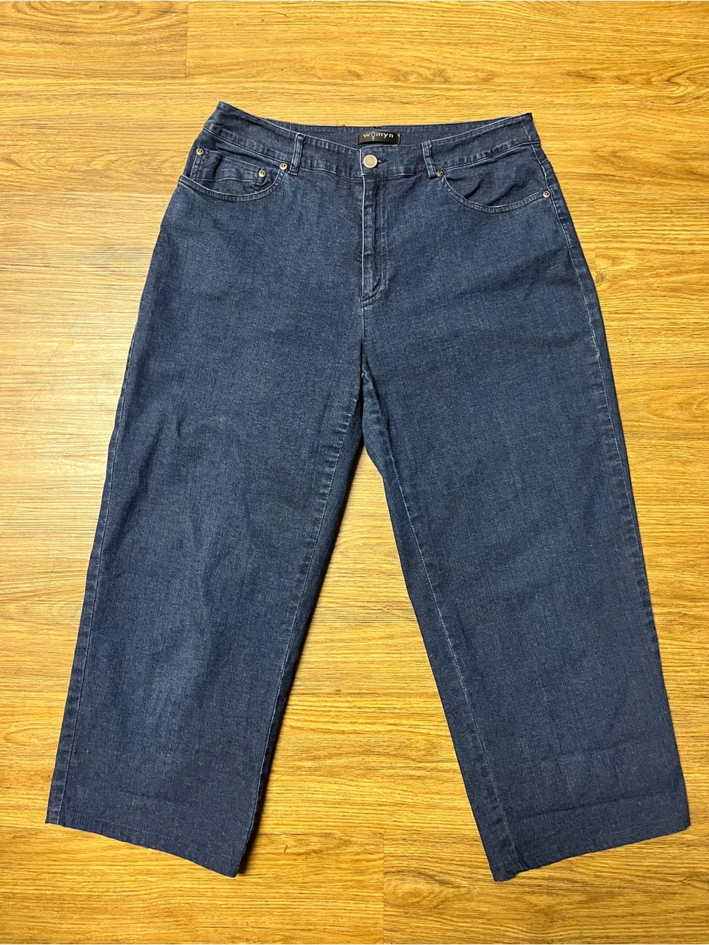 Womyn New York Dark Wash High-Waisted Wide-Leg Cropped Capri Jeans 12 Minimalist